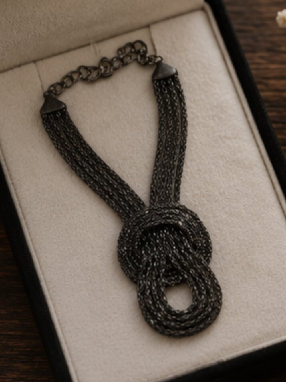 Vintage Black Mesh Knot Statement Necklace